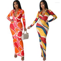 Ethnic Clothing 2023 African Maxi Dresses For Women Autumn Elegant Long Sleeve Polyester Red Yellow Dress S-2XL