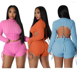 Women's Tracksuits Spring And Summer Fashion Sexy Hollow-out Long Sleeve Shorts Women's Two Piece Set 2023 Ins Lady Streetwear Outfits