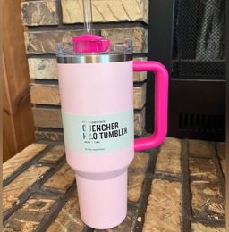 PINK Flamingo 40oz Quencher H2.0 Coffee Mugs Cups outdoor camping travel Car cup Stainless Steel Tumblers Cups with Silicone handle Valentine Gift 1:1 Same Logo GG1116