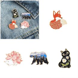 Fox Black Cat Hedgehog Enamel Brooches Pins Animal Kids Cute Kawaii Metal Badge For Women Fashion Jewellery