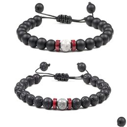 Charm Bracelets 8Mm Black Lava Stone Beads Weave Bracelets Diy Aromatherapy Essential Oil Diffuser Bracelet Couples Jewellery Dhgarden Dhfqm