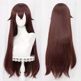 Cosplay Wigs Genshin Impact amber role-playing wig game role-playing long brown straight wig with bangs heat-resistant synthetic hair wig 231116