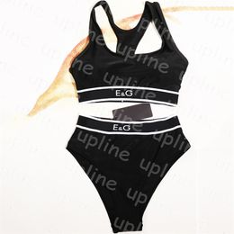 Women Knitted Swimwear with Pad Letter Print Sexy Yoga Sportswear Quick Dry Swim Biquinis Summer Beach Bathing Suit