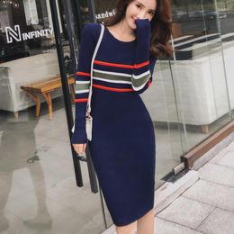 Casual Dresses Women's Knitted Or Crocheted Dress For Autumn And Winter Korean With Long Sleeves Sheath Glued 2023