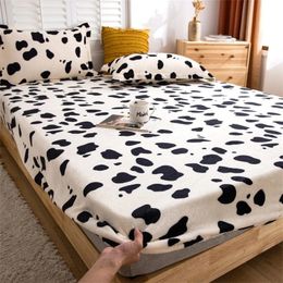 Sheets sets PEIDUO Super Soft Winter Warm Solid Flannel Elastic Band Fitted Sheet Mattress Protector Bed Cover King Size Double Bed Sheet 231116