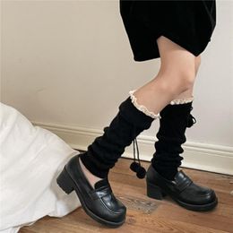 Women Socks Warm Foot Cover Stockings JK Lolita Lace Ruffle Long Warmer Knitted Japanese Kawaii Bow Sweet Girl