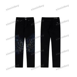 xinxinbuy Men women designer pant destroyed Letter Splashing paint Slim Fit Elastic Jeans Spring summer Casual pants black gray M-2XL