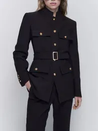 Women's Suits 2023 Woman Fashion Blazers Elegant Stylish Luxury Leisure Jacket Women Big Pocket With Belt Casual Suit Coat
