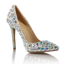 Dress Shoes 20230647 Fashion High-heeled Pumps Women Dazzling Colored Diamonds Wedding Thin-heeled Pointed Sexy Walking