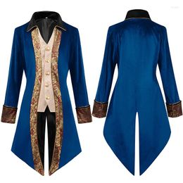 Men's Trench Coats Mens Blue Corduroy Mediaeval Steampunk Victorian Tailcoat Halloween Costume Renaissance Gothic Jackets Vintage Frock Coat