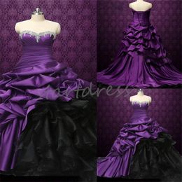 Renaissance Black And Purple Gothic Wedding Dress Pleat Ruced Historical Mediaeval Halloween Bridal Gowns Tiered Country Victorian 18th Century Bride Mariage