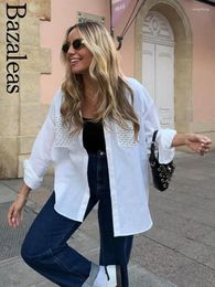 Women's Blouses 2023 Bazaleas Store Shirt Shirts And Woman Rivet Double Pockets Blouse Official Clothing