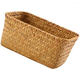 Dinnerware Sets Woven Basket Desktop Storage Organizer Seagrass Hamper Box Decorative Bin Seaweed