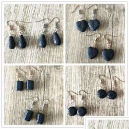 Dangle & Chandelier 4Styles Water Drop Heart Black Lava Stone Earrings Necklace Diy Aromatherapy Essential Oil Diffuser Dang Dhgarden Dh4Mp