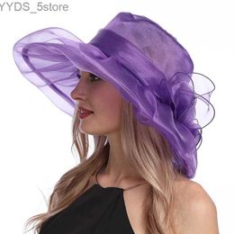 Wide Brim Hats Bucket Hats X100 Wide Brim Sunshade Hat Ladies Summer Flowers Organza Summer Hat Beach Anti-ultraviolet Sun Hat YQ231116