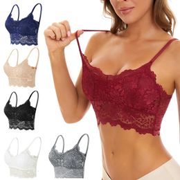 Bras Women Lace Top Comfortable Bralette Solid Colour Sexy Underwear Vest Female Hollow Out Wireless Lingerie Seamless Bra 231115