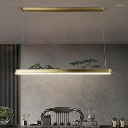 Pendant Lamps Copper Tea Room Chandelier Chinese Style Zen Modern Study Strip Lamp Table Bar Restaurant Welcoming Pine