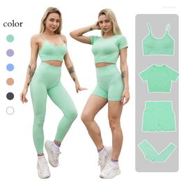 Active Sets 2/3/4PCS Seamless Yoga Set Sports Fitness High Waist Peach Hip-Lifting Pants Bra Suits Workout Gym Leggings For Women