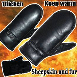 Five Fingers Gloves Leather Gloves Men's Sheepskin Mittens Wool Real Fur Gloves Winter Warm Outdoor Women's Sheepskin Fur one Thick Coldproof Glove 231115