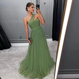 Lyxig Sage Green One Shoulder Prom Women's Evening Dresses For Special Events Backless Gala Dress Formella klänningar 0516