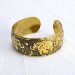 Bangle Gold Colour Silver Plated Antique Bronze Metal Elephant Open For Women Vintage Carved Cuff Wide Bracelet Jewellery Gift