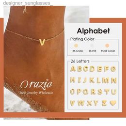 Anklets Orazio Customised Initials Anklet Gold-plated Stainless Steel Jewellery DIY Anklet English Alphabet Birtay Gift for Girl WomenL231116