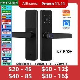 Smart Lock RAYKUBE Biometric Fingerprint Door Lock K7 Pro+ Black Smart Lock Tuya App Remote Unlocking Keyless Lock Electronic Door LockL231116