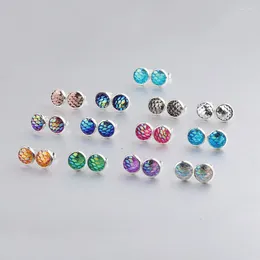 Stud Earrings 8MM 12MM Fish Scale Resin Cabochon Color Plated For Women Men Girl Jewelry Gift