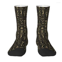 Men's Socks Fashion Printed Black Gold Hieroglyphics For Men Women Stretch Summer Autumn Winter Ancient Egypt Culture Crew