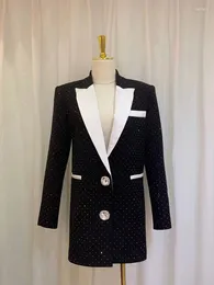 Women's Suits HIGH STREET Est 2023 Fashion Designer Jacket Color Block Collar Diamonds Beaded Blazer