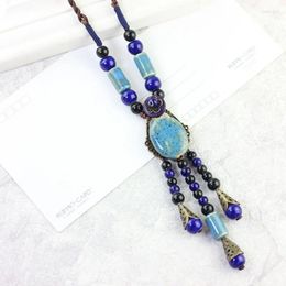 Pendant Necklaces Vintage Ethnic Style Ceramic Beads Necklace For Women Long Sweater Chain Fashion Jewellery Accessories