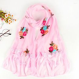 Scarves Spring Summer Fashion Women Embroidery Flower Scarf Shawls Female Sunscreen Thin Yarn Soft Head Wrap Silk Wholesale