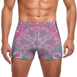 Men's Swimwear Retro Bohemia Print Swimming Trunks Pink Mandala Pool Fashion Swim Shorts Quick Dry Large Size Men Swimsuit