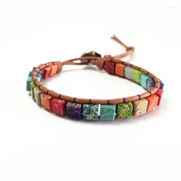 Charm Bracelets Chakra Boho Natural Stone Beaded Bracelet Unique Friendship Leather Drop Single Wrap