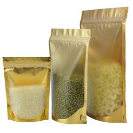 Matte Gold Aluminium Foil Zipper Package Bags Stand up Coffee Storage Pouch Reusable Mylar Sack Zipper Seal Packing Vgndg