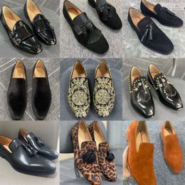 Designer Men Formal Shoes Leather Dress Shoes Black Pointed Toe Rhinestone Spikes Business Work Wedding Party Shoes Classic Loafers Shoe 38-48 With Box NO492-8