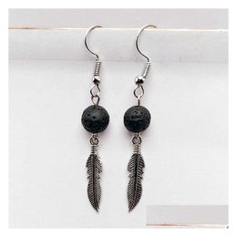 Dangle & Chandelier Angel Wings Black Lava Stone Earrings Diy Aromatherapy Essential Oil Diffuser Dangle Earings Jewellery For Dhgarden Dhwfd