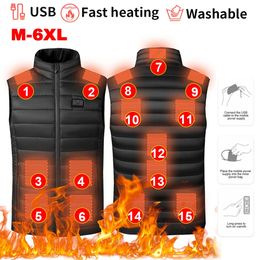 Men's Vests 15/9 Heating Zone USB Heating Jacket Oversized S-6XL Heated Vest Winter Electric Heated Jacket Men Women Heat Coat Hiking Vest 231116