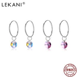 Hoop Earrings & Huggie LEKANI S925 Sterling Silver For Women Circle Colourful Austria Crystal Hanging Earring Female Fine Jewellery Gift