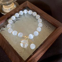Chain Exquisite Opal Beaded Bracelet for Women Elegant Lucky Cat Pendant Adjustable Bracelets Fashion Friendship Jewelry Gifts 231116