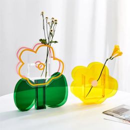 Vases Table Multicolor Flower Vase Plant Modern Wedding Home Decor Acrylic Transparent Geometric Living Room Decoration 231116