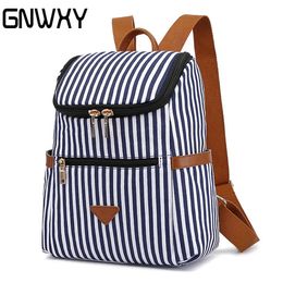 School Bags GNWXY Vintage Canvas Stripe Women Backpack Fashion Travel Bag College Students Girl Schoolbag Daily Life Mommy Drop 231116