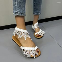 Sandals Women's White Lace 2023 Summer Set Of Toes Bohemian Non-slip Flat Shoes Outdoor Pull-on Beach Casual Mujer