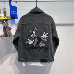 Bird Family Element New Denim Jacket Fashion Cartoon Embroidery Dark Grey Coat Men's Trend B2bjc4114