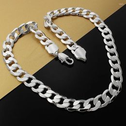 Chains 925 Sterling Silver Classic Men's 12MM Geometry Chain Necklace For Woman 18-30 Inch Charm Fashion Jewelry Party Wedding Gift