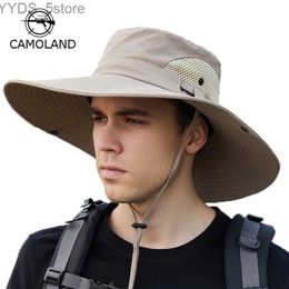 Wide Brim Hats Bucket Hats CAMOLAND Summer Men Bucket Hat Outdoor UV Protection Wide Brim Panama Safari Hunting Hiking Hat Mesh Fisherman Hat Sunscreen Cap YQ231116