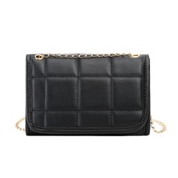 Black Mini Square Quilted Chunky Gold Chain Cross Body Bag