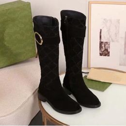 Designer Boots Long Barrel Mid Heel Luxury Boots Fashion Classic Brand Brown Cloth Black Leather Thigh Leather Boots Thigh-High Boots