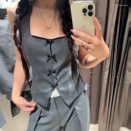 Women's Tanks 2023 Casual Slim Summer Corset Bow Neck Tops Backless Round Sexy Elegant Chic Tank Top