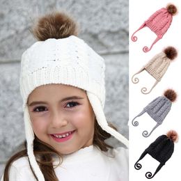 Hats Caps & Pompom Baby Hat Autumn Winter Kids Girl Bonnet Cap Warm Twist Knitted Solid Colour Children Toddler Beanie Accessories